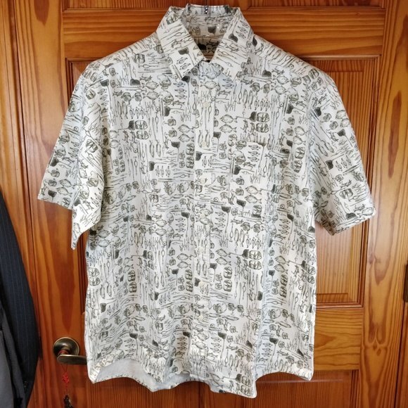 Woolrich Fishing Print Button Down Shirt Cotton XL Green Nature Hiking F… - Picture 2 of 6
